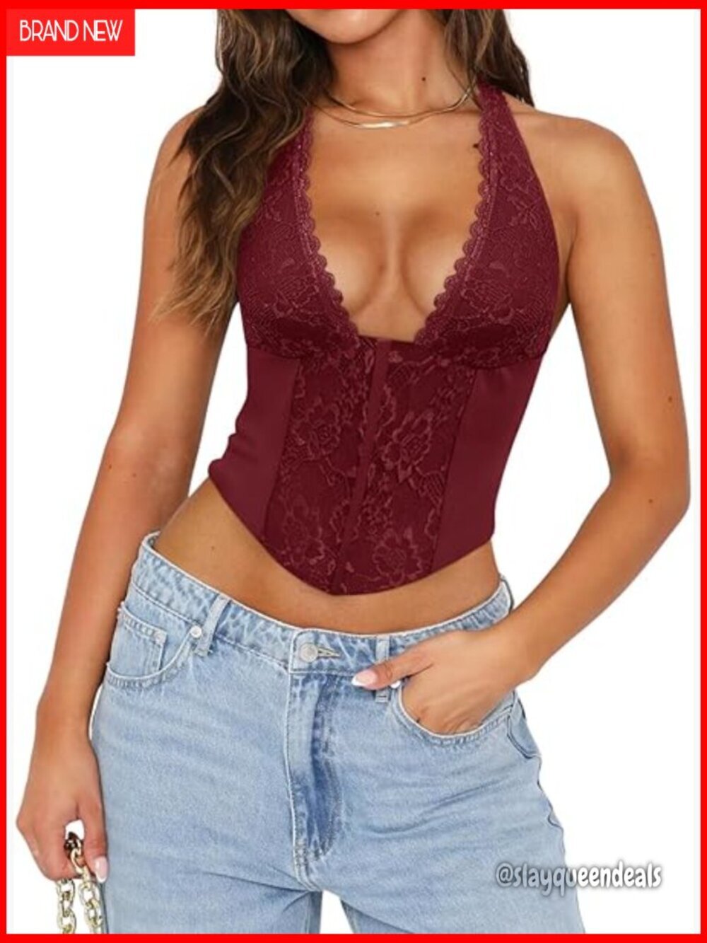 Sexy Lace Halter Neck Tank Top Sleeveless Backless Corset Crop Top